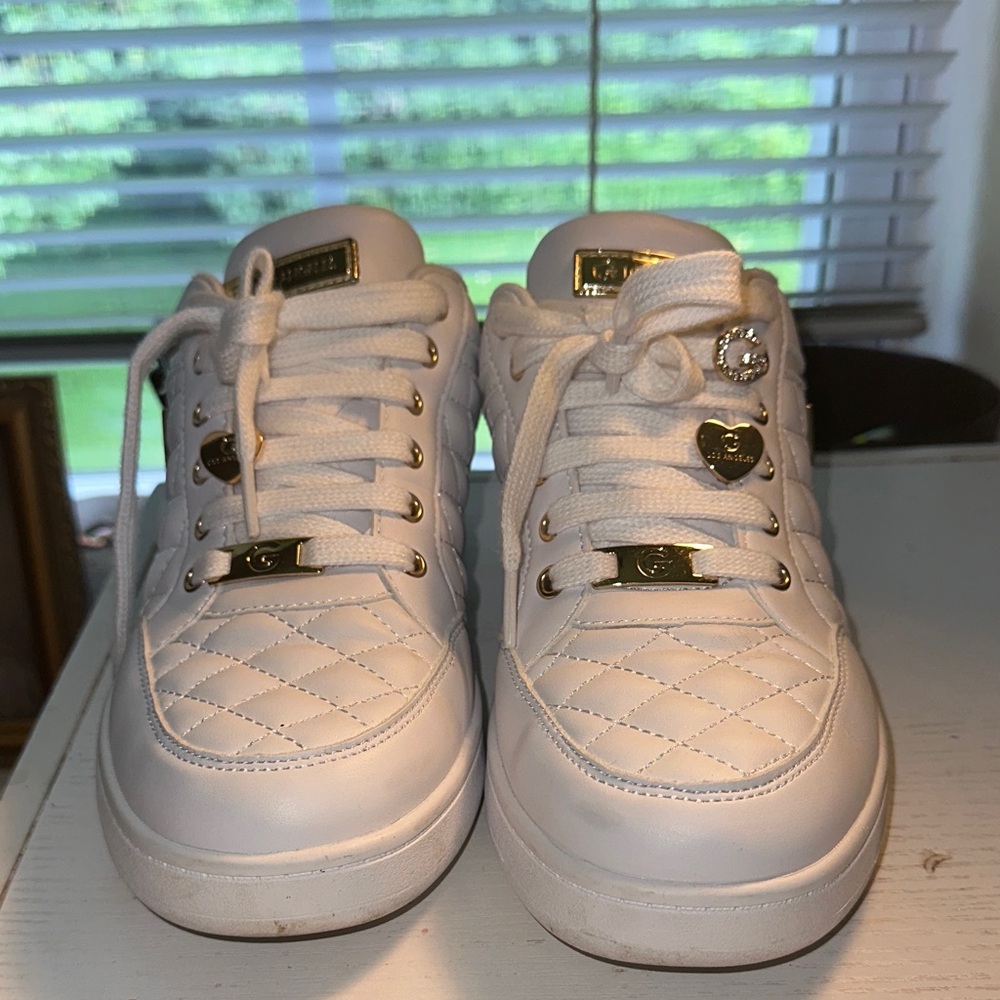 GBG White Women Sneakers with Gold Details